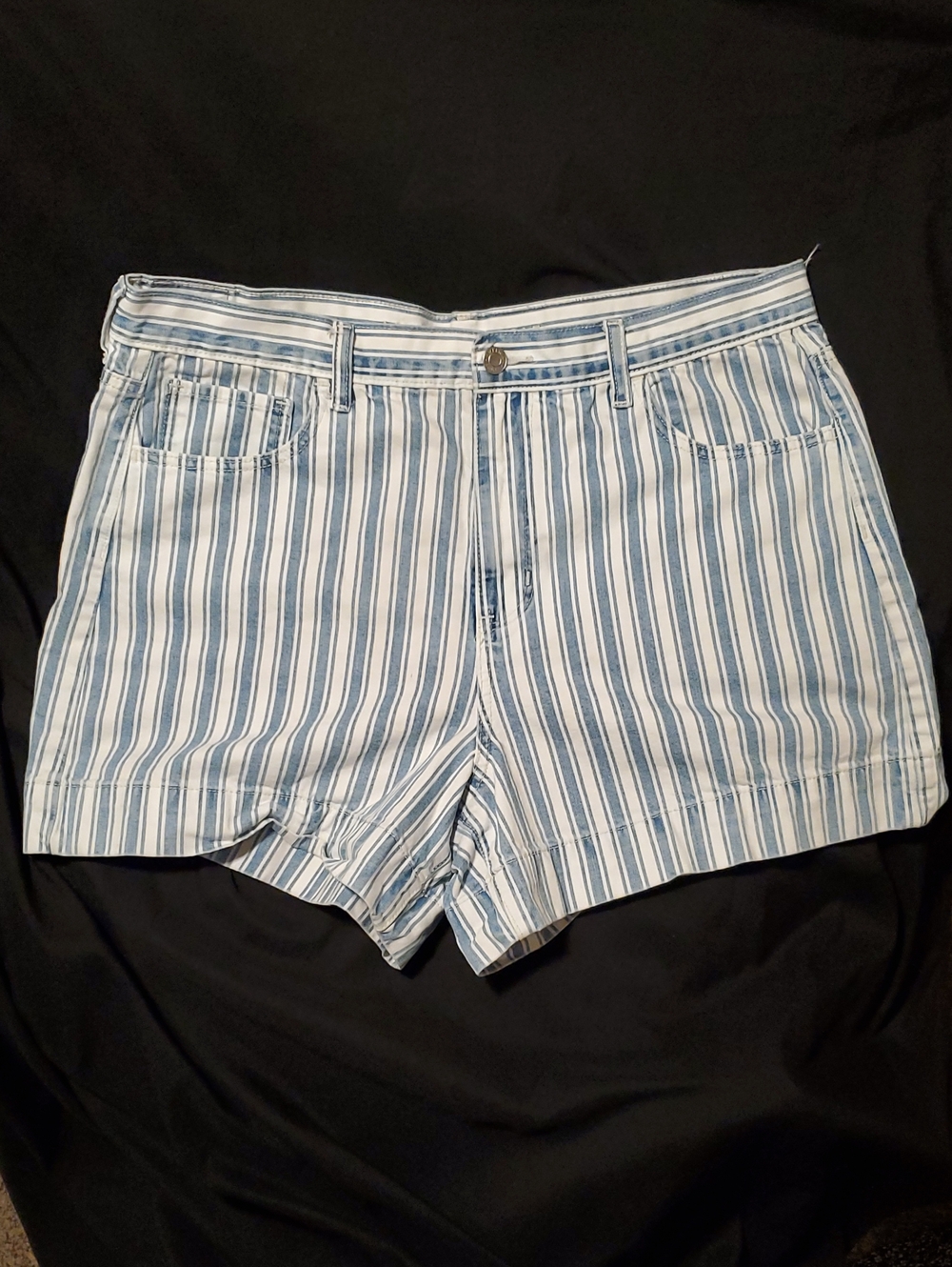 Preppy American Eagle Outfitters Blue and White Striped Jean Shorts